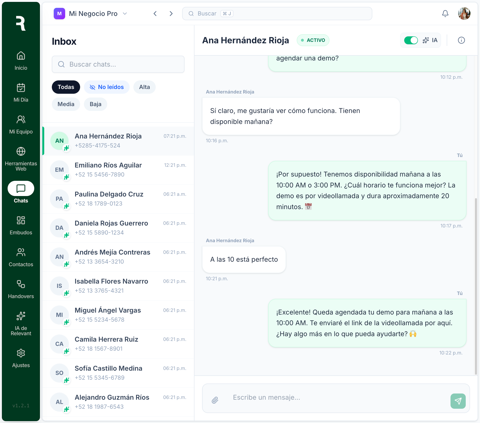 Chats de Relevant CRM con WhatsApp